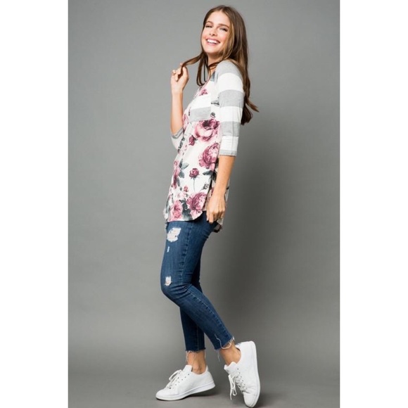 NWT 3/4 sleeve Floral Raglan Tee - Picture 5 of 6